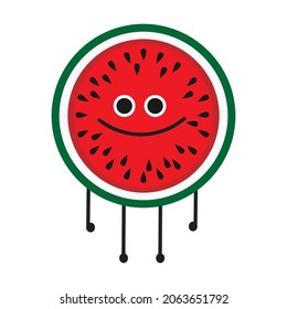 Ilustración de la sandía vectorial caricatura nutricional, fondo vegetariano de frutas lindas. Feliz diseño blanco aislado moderno sonriente comida saludable, carácter concepto plano estilo buena sandía 