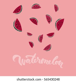 Watermelon illustration. Vegan food. Summer cute pattern, Sweetheart vector illustration. For the prints, carrying case, bags, wrapping paper, logo.