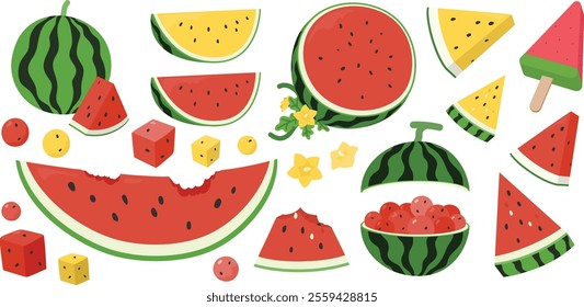 watermelon illustrations red fruit collection