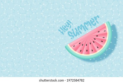 Watermelon Inflatable floating in the pool with 3d and paper art style and pastel color vector illustration