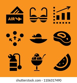watermelon, information, server, cone, juicy and ice icon vector set. Flat vector design with filled icons. Designed for web and software interfaces