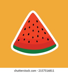 Watermelon isolated doodle icon. Vector hand drawn sticker of a piece of watermelon.