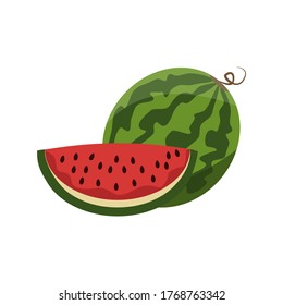Watermelon isolated on white background. Watermelon flat icon.