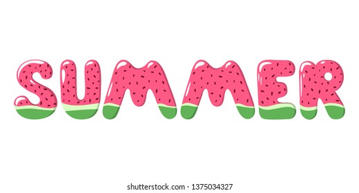 Watermelon isolated vector illustration on white background. Watermelon word in bright colors.