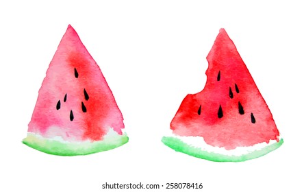 Watermelon isolated, watercolor painting on white background.