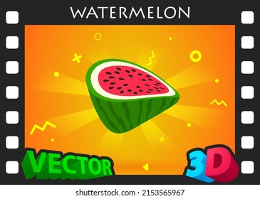 Wassermelon isometrisches Design Symbol. Vektorgrafik, Web-Illustration. 3D-Farbkonzept
