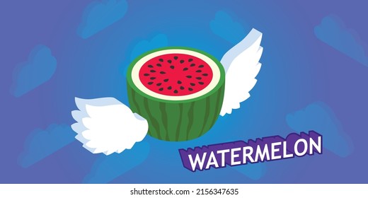 Watermelon isometric design icon. Vector web illustration. 3d colorful concept