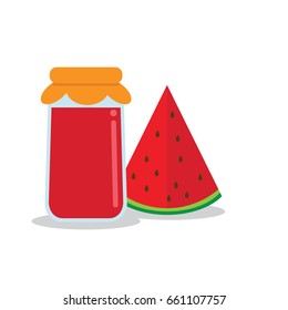 Watermelon jam and fruit. Flat design vector illustration.