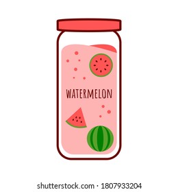 Watermelon juice. Bottled fruit drinks. Refreshing style juice. Illustration vector.