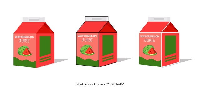 Watermelon juice box vector icon illustration, icon isolated on white background. Flat style vector illustration for web and mobile design. Watermelon fruit