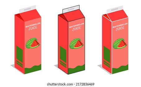 Watermelon juice box vector icon illustration, icon isolated on white background. Flat style vector illustration for web and mobile design. Watermelon fruit