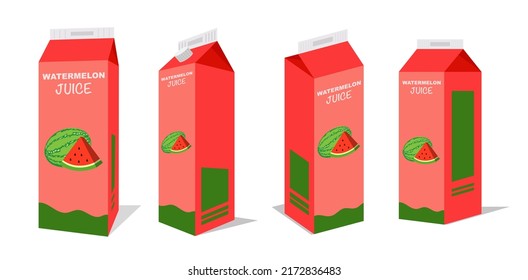 Watermelon juice box vector icon illustration, icon isolated on white background. Flat style vector illustration for web and mobile design. Watermelon fruit