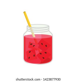 Watermelon juice in a can. Vector illustration on white background.