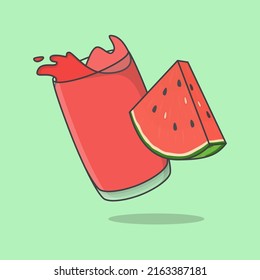 Watermelon Juice Cartoon Vector Illustration. Watermelon Juice Flat Icon Outline