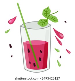 Watermelon juice, smoothiesб cocktails. Summer refreshing drink mint and ice. vector illustration.