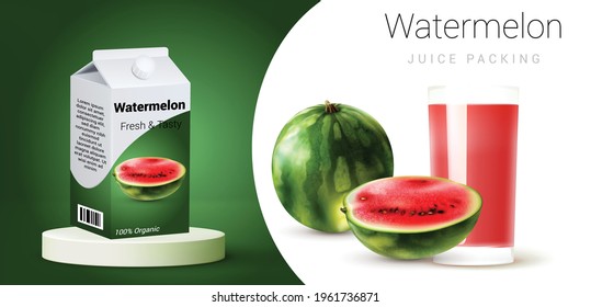 Watermelon Juice Drink Carton Mockup In 3d Illustration. Plastic Juice Bottle Brand Concept Isolated. Bottle Label, Package Template Design, Label Design, Mock Up Design Label Template