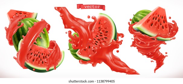 Watermelon juice. Fresh fruit 3d realistic vector icon