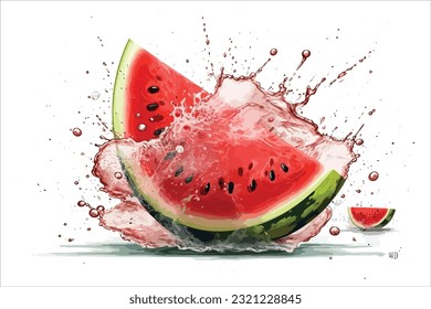 Watermelon juice. Fresh fruit 3d realistic vector icon