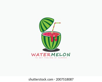 Watermelon Juice Fruit Juice Logo With Glass Vector Template
