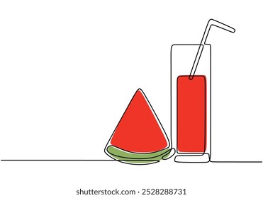 Watermelon juice in glass continuous line drawing. Food and drink concept. Vector illustration minimalist isolated on white background.