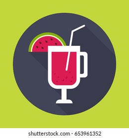 Watermelon juice in a glass. Icon flat style vector illustration.