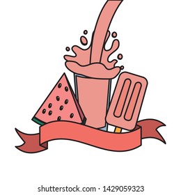 watermelon juice ice cream splash tropical fruits vector illustration