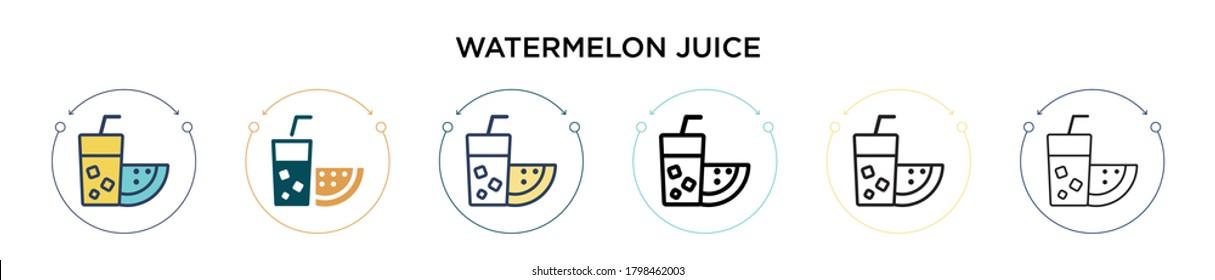 Watermelon juice icon in filled, thin line, outline and stroke style. Vector illustration of two colored and black watermelon juice vector icons designs can be used for mobile, ui, web