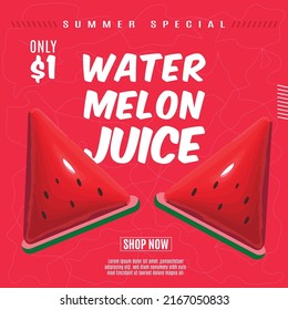 watermelon juice sale social media post design template. social media post.