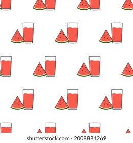 Watermelon Juice Seamless Pattern On A White Background. Watermelon Theme Vector Illustration