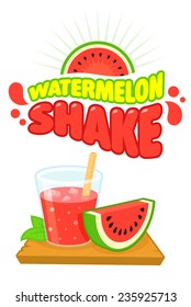Watermelon Juice Shake Vector Poster Illustration & Logo design Template isolated on white in Flat Cartoon Comic style