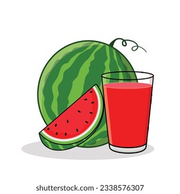 Jugo de sandía. Pieza de sandía.
Bebida con sabor a sandía. Ilustración de dibujos animados de vectores de sandía