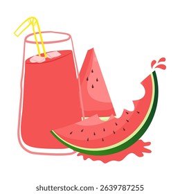Watermelon juice. Watermelon slice.
Watermelon flavored drink. Watermelon vector cartoon icon design illustration.