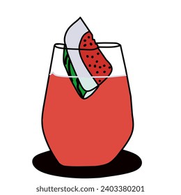 Watermelon juice smoothie in glass with fresh watermelon slices Natural fresh fruit and healthy berry drink. Vector hand drawn illustration