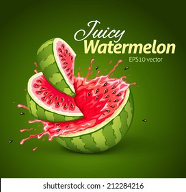 Watermelon with juice splash. Eps10 vector illustration