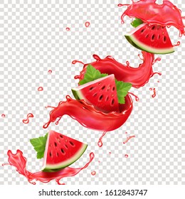 Watermelon juice splashes vector realistic illustration