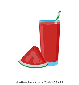 Watermelon Juice, Summer Flat Vector Illustration. Isolated