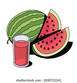 Watermelon juice. Vector 3d sketch line isometric, color icon illustration, flat style. Creative design idea and elements for infographics and website.