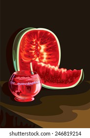 Watermelon and juice vector illustration