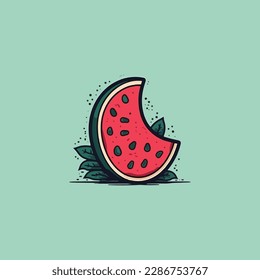 Watermelon and juicy watermelon slice vector illustration in flat design