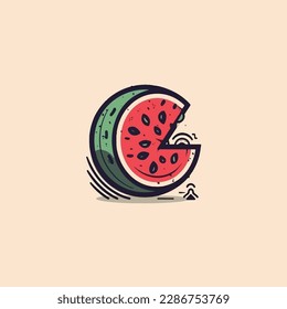 Watermelon and juicy watermelon slice vector illustration in flat design