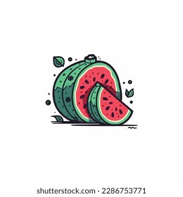Watermelon and juicy watermelon slice vector illustration in flat design