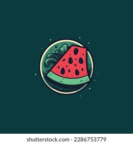 Watermelon and juicy watermelon slice vector illustration in flat design