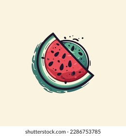 Watermelon and juicy watermelon slice vector illustration in flat design