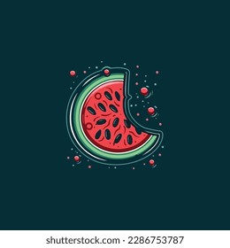 Watermelon and juicy watermelon slice vector illustration in flat design