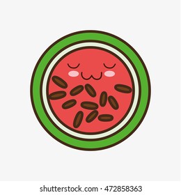 watermelon kawaii cartoon smiling healthy food icon. Colorful and flat design. Vector illustration