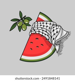 Watermelon, keffiyeh, and olive tree are symbol of Palestinian public expression in protest againts israeli colonialism.