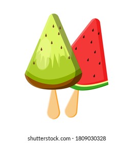 Watermelon and kiwi fruit taste ice cream, vector illustration