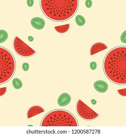 Watermelon and kiwi pattern. Fresh fruit halves pattern