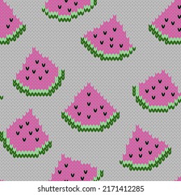 Watermelon knitted seamless pattern. Jacquard pixel art for socks, sweatshirt design and ets.. Vector illustration.