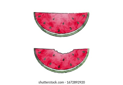 Watermelon: large cut size, 2 slices, transparent watercolor style